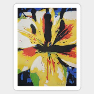 abstract painting of yellow, red and black flower Sticker